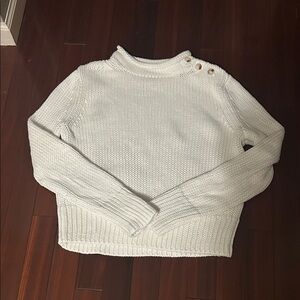 Elegant White Button-Shoulder Turtleneck Sweater